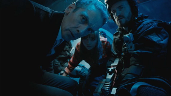 Peter Capaldi, Jenna Coleman & Ben Crompton in 'Into the Dalek'
